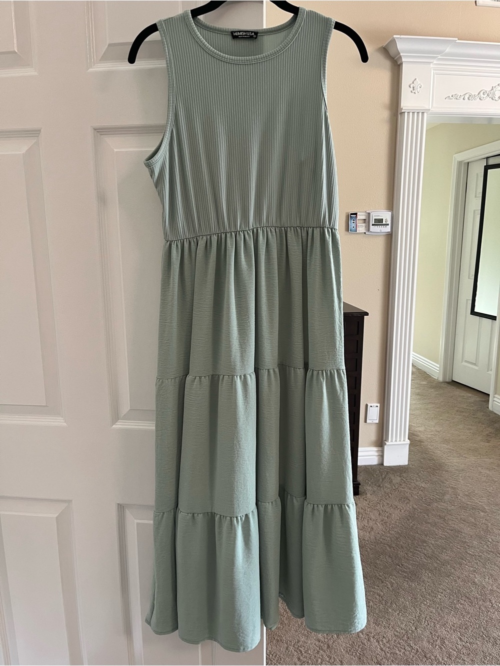 HEIMISH USA Sleeveless Tiered Maxi Dress in Sage